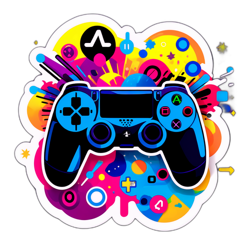 Adesivo di un controller PlayStation con esplosioni di colori