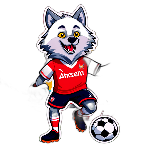Masayang Ilustrasyon ng Cartoon na Wolf at Arsenal Mascot sa Soccer