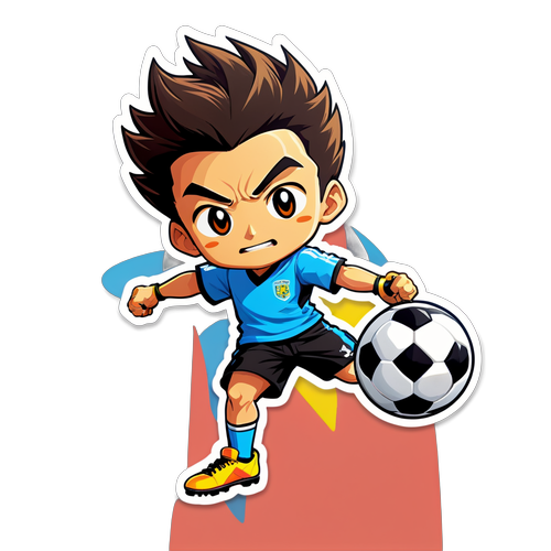 サッカー風のアクションポーズキャラクターステッカー