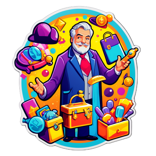 Huuto kuningas myymässä erikoisia esineitä