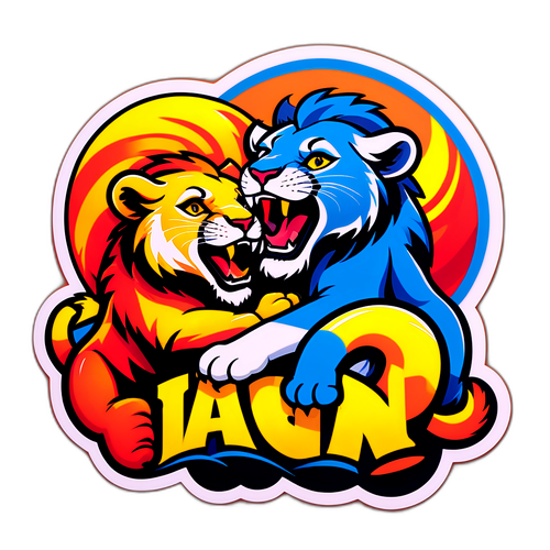 Diseño de pegatina que representa a los leones en acción