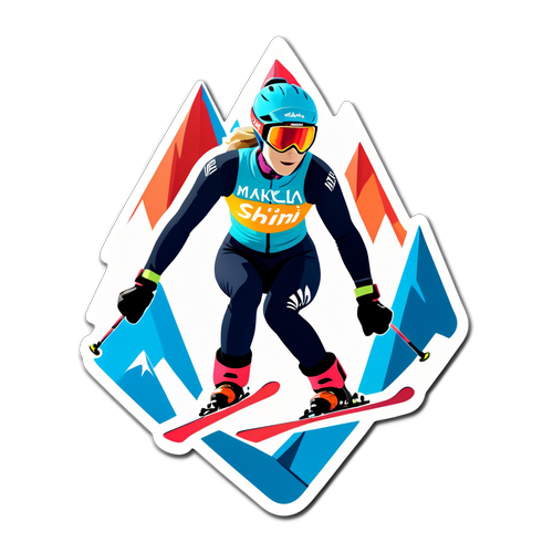 Sticker av Mikaela Shiffrin med fjellmotiv