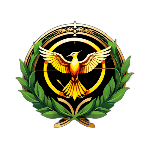 Design Minimalista dell'Emblema del Mockingjay con una Corona di Verdeggianti