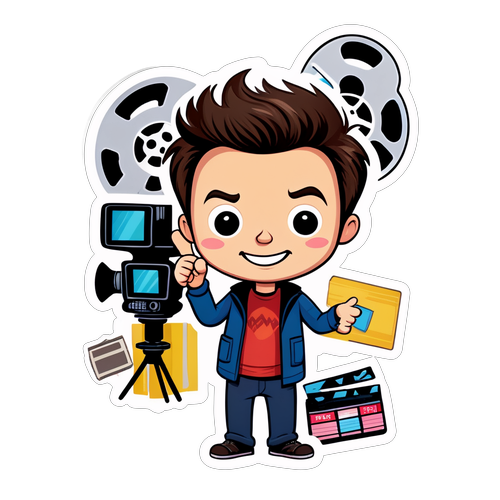 Playful Cartoon Character with Film Elements
