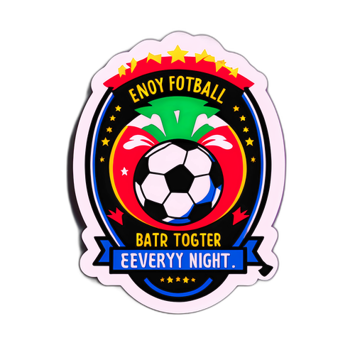 Thiết kế nhãn dán cho quán bóng đá với khẩu hiệu 'Thưởng thức bóng đá cùng nhau mỗi đêm!'