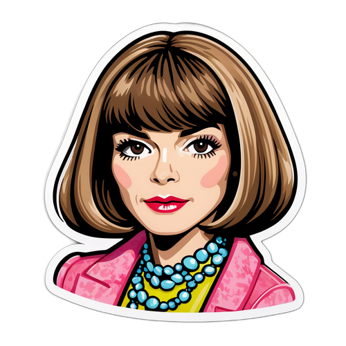 Muotia yhdistävä tarra Anna Wintourin tyyliin