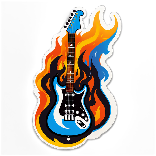 Sticker de guitarra eléctrica con llamas y la frase 'Siente la energía'