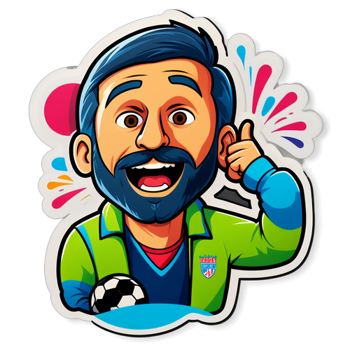 Leuke sticker van Ludovic Daxhelet bij een voetbalwedstrijd