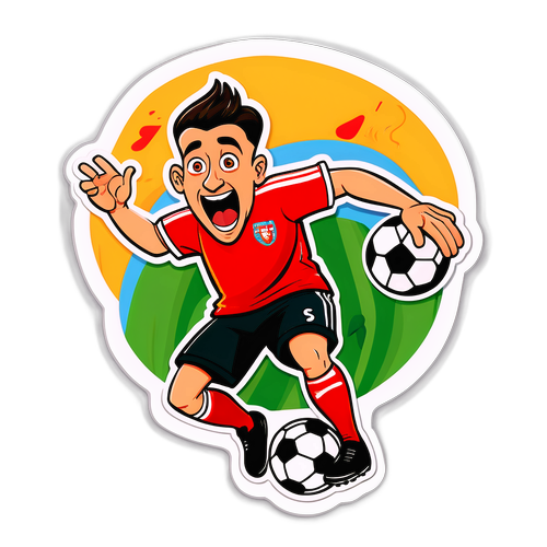 En fantasifull tegneserie av Zlatko Tripic som dribler en fotball