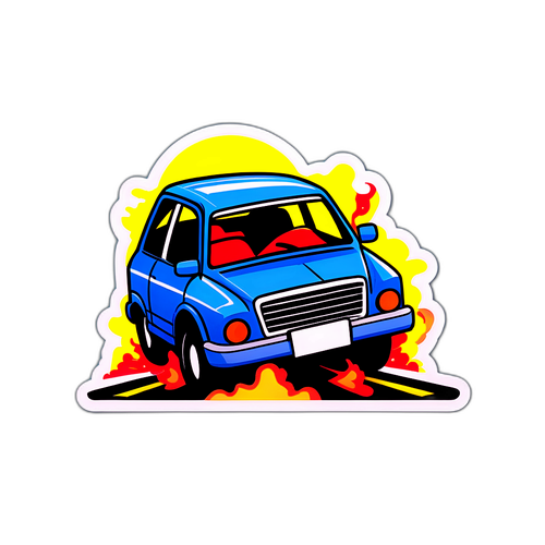 Sticker van een auto-ongeluk met focus op veiligheid
