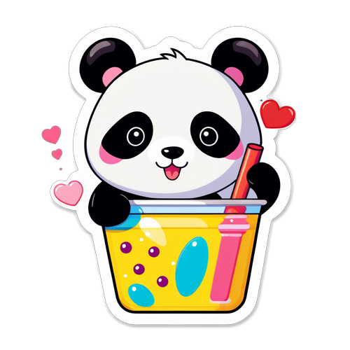 Cuddle Up with Cutest Panda! Adorable Bubble Tea Sticker That Will Melt Your Heart!