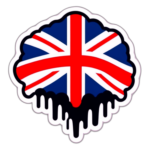 Sticker con la bandera del Reino Unido en un fondo lluvioso