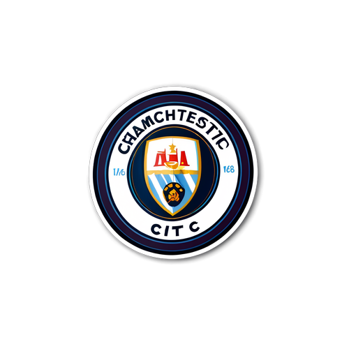 Thiết kế nhãn dán đơn giản với logo câu lạc bộ Man City và khẩu hiệu 'Chúng tôi là nhà vô địch!' trên nền xanh.