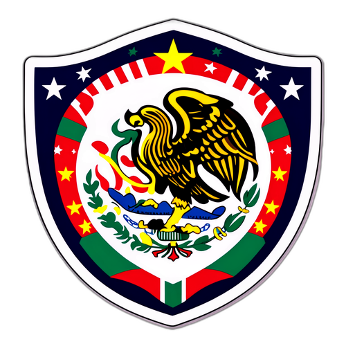 Adhesivo de los Escudos de Estados Unidos y México con Balón de Fútbol