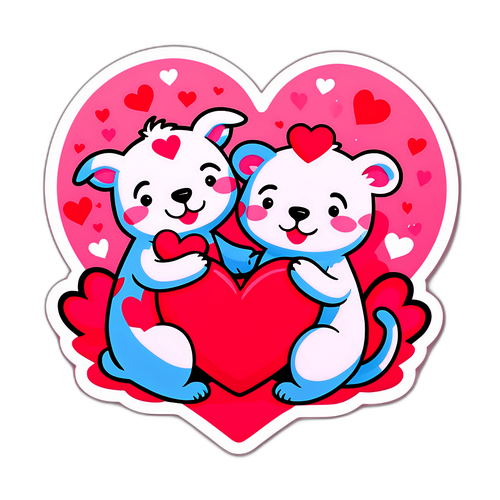 Schattige Valentijnsdag Sticker met Hart en Liefdevolle Dieren