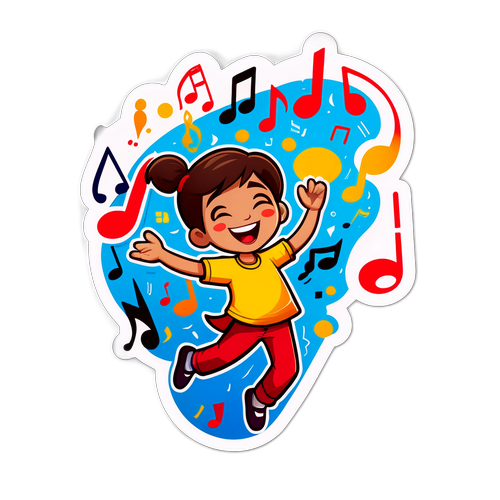 音楽に合わせて踊るキャラクターの明るいデザイン