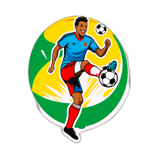 Vrolijke Voetbal Sticker met Schoppende Speler