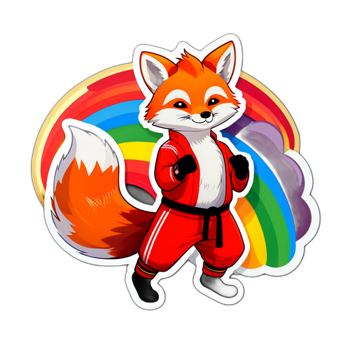 Наклейка с милой лисой на радужном фоне