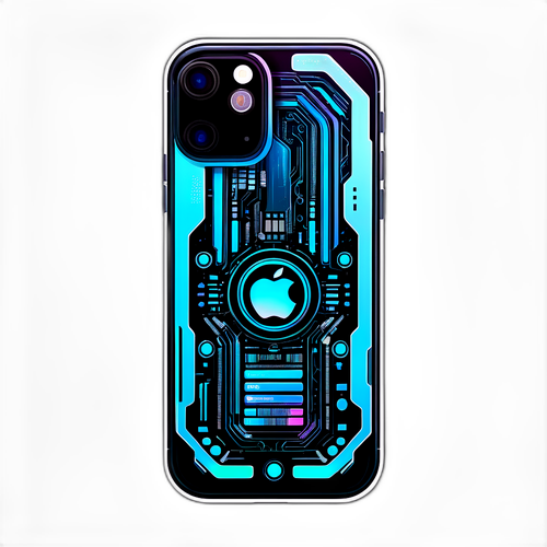 Futuristischer Aufkleber des Apple iPhone 17 Pro mit leuchtenden Elementen