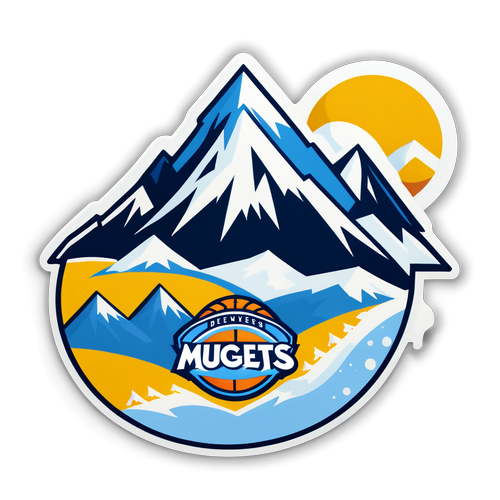Σήμα μπάσκετ με το λογότυπο των Denver Nuggets και φόντο χιονισμένου βουνού