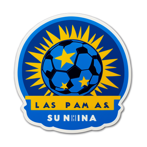 Stiker Minimalis Logo Las Palmas dengan Frasa 'Matahari dan Bola Sepak'