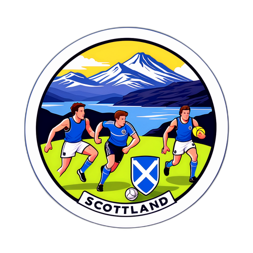 Pemandangan Landskap Scotland dengan Atlet Sukan Tradisional