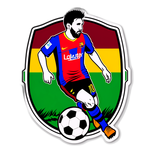 Mashup ikonického driblu Messiho s pozadím fotbalového hřiště a frází 'Legendární pohyby'