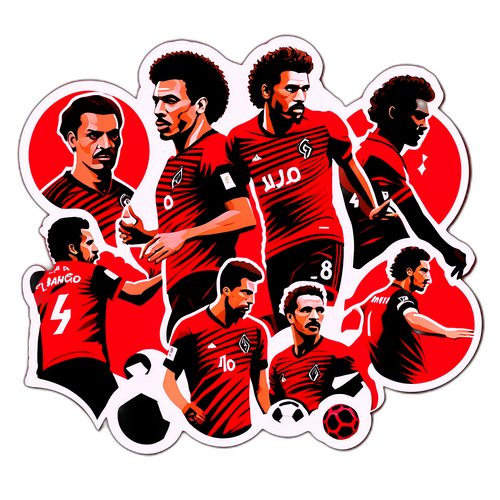 Arte de um adesivo com silhuetas icônicas de jogadores do Flamengo
