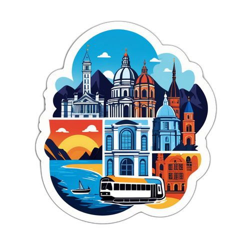Наклейка із зображенням сіверська, з краєвидами та архітектурними пам'ятками міста