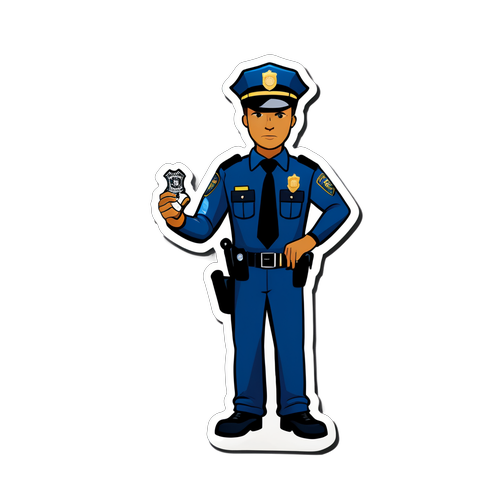 Polis med märke vid patrullbil