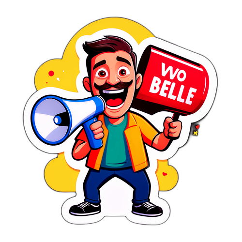 Mark Isitt som en tecknad karaktär med megafon