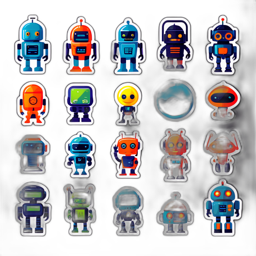 ユーモアあふれる未来的なロボットキャラクターのステッカー