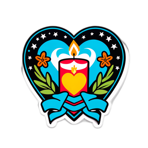 Somber Tribute Heart and Candle Design