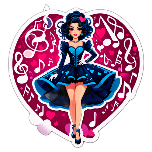 Maite Kelly in glamourösem Outfit mit musikalischen Noten und Herzen