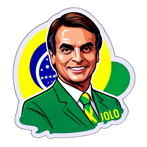 Stylet portrett av Jair Bolsonaro med brasilianske flaggelementer
