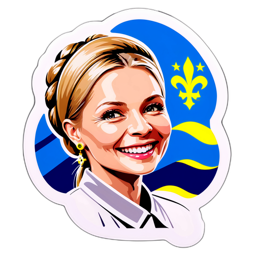 Наліпка Юлії Тимошенко з усмішкою та символом національного прапора України