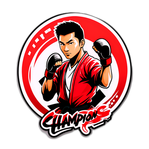 Stiker Pose Seni Mempertahankan Diri Dinamik untuk One Championship dengan 'Hati Juara'