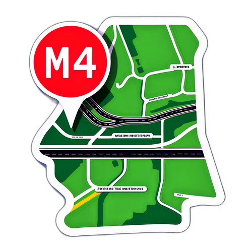 M4 autópálya térkép, fontos megállók kiemelésével