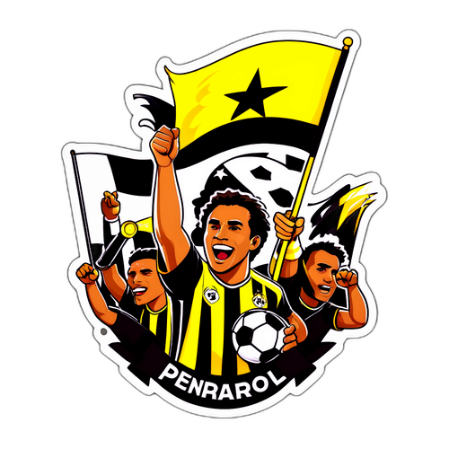 Sticker de la afición de Peñarol con banderas y cánticos