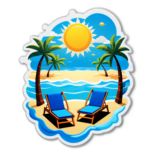 Sticker Hè Với Biển Xanh Và Ghế Tắm Nắng