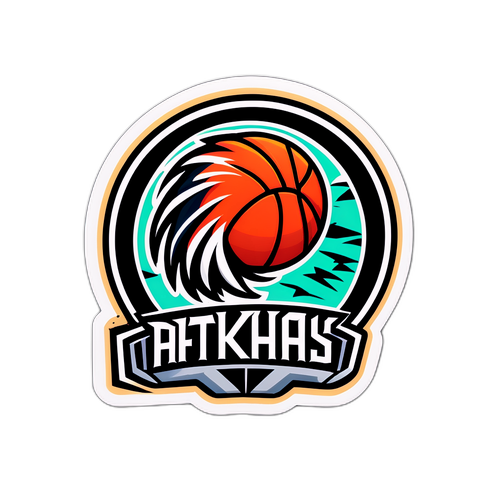 Autocollant représentant les équipes des Nets et des Hawks avec un basket, style cartoon