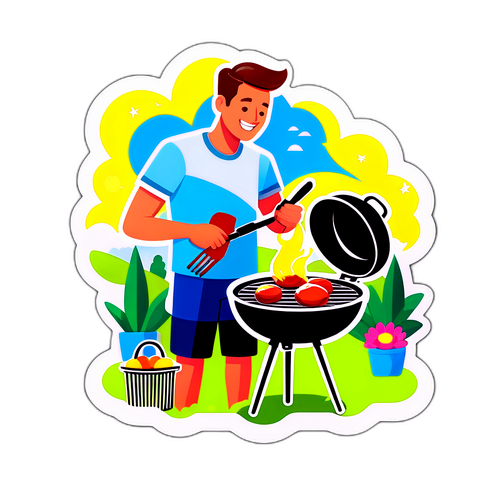 Uomo di famiglia che griglia nel cortile