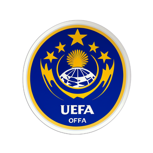 UEFA-logolla varustettu tarra faniyleisön iloisessa tunnelmassa