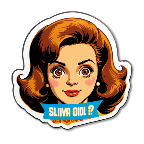 Sticker retro con el lema '¿Cuántos años tiene Silvia Pinal?'