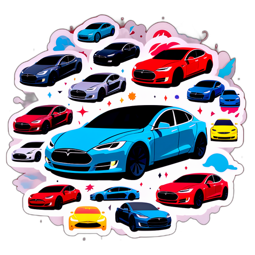 Kreative Collage verschiedener Tesla-Modelle in Bewegung