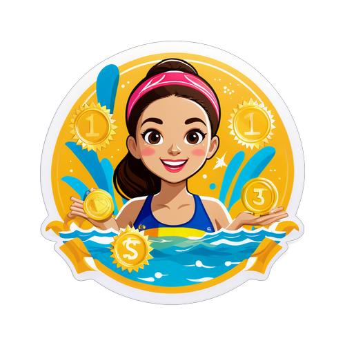 Swim Like Summer! Celebrate Aquatic Triumph with This Dazzling Gold Medal Sticker!