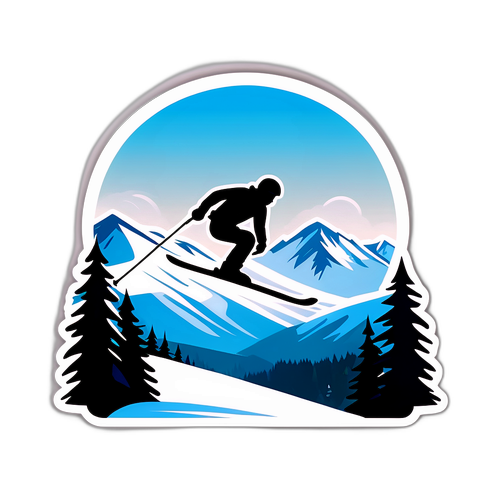 Stylisierte Skispringer-Silhouette mit Zakopane-Hintergrund