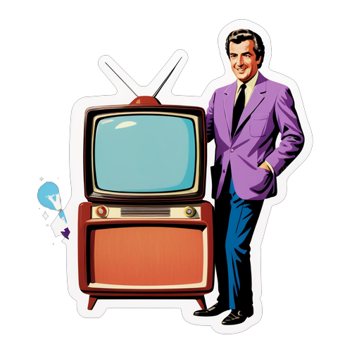 A retro-stijl afbeelding van Jean-Pierre Castaldi met een vintage televisie en klassieke filmrekwisieten