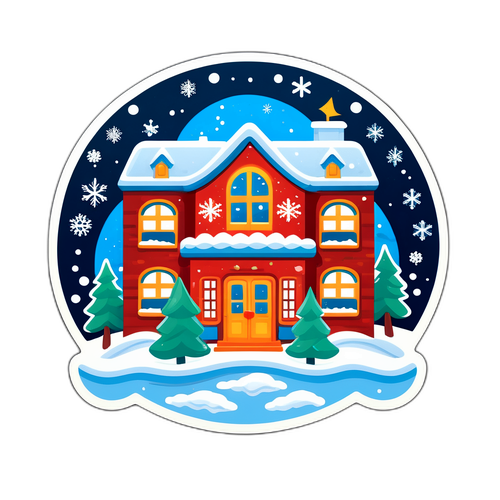 Cozy Winter School Scene Sticker