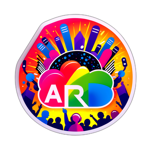 Lebendige Darstellung eines Musikshows mit ARD-Logo